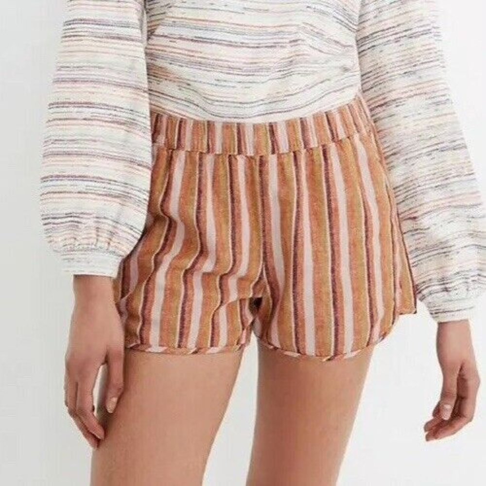 Madewell Linen Cotton Blend Retro Pull-On Shorts in Rainbow Stripe Women's Sz MD - Picture 2 of 8